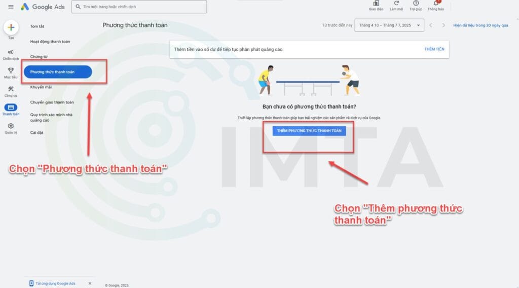Thêm phương thức thanh toán trên Google Ads