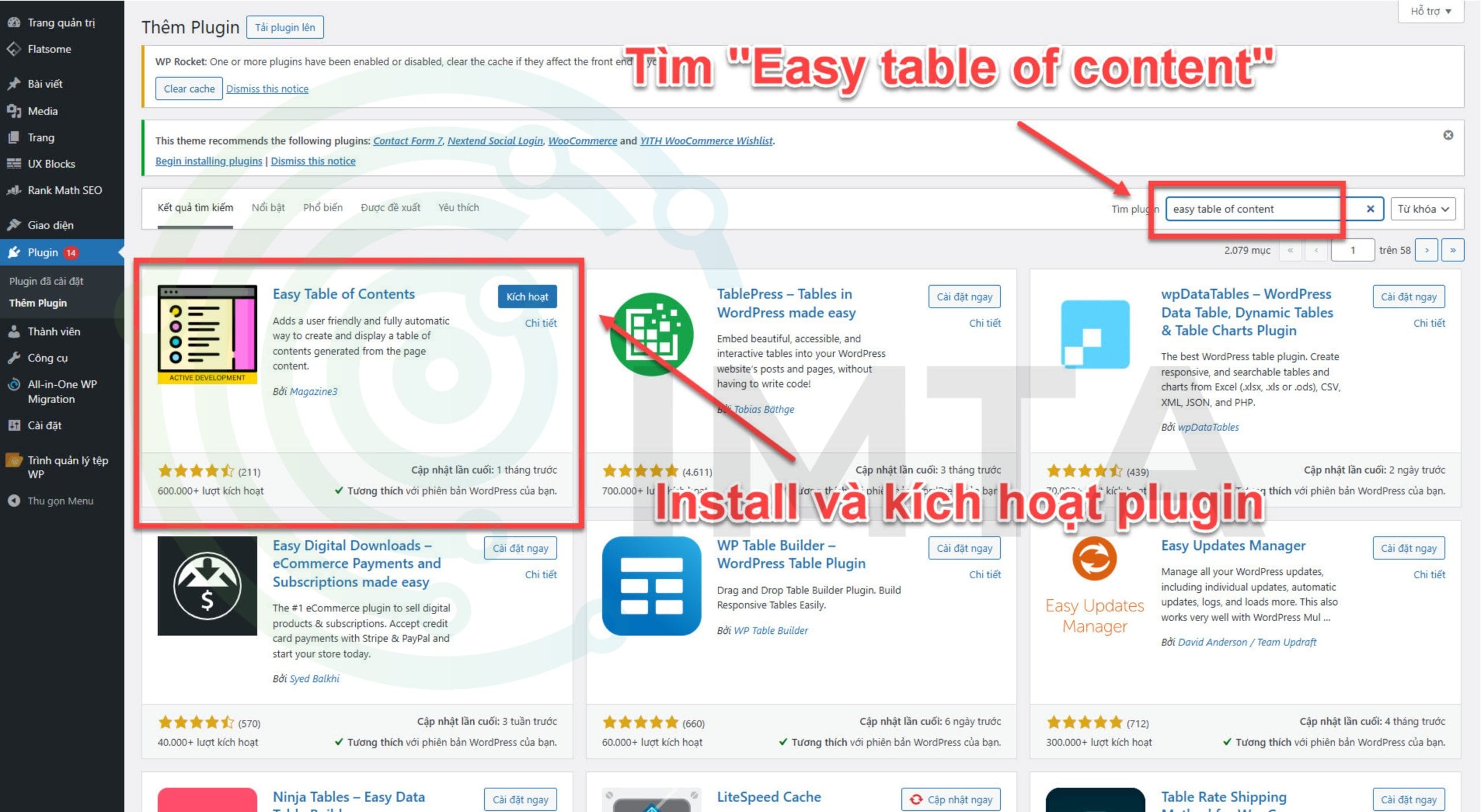 Cài đặt và kích hoạt plugin Easy Table of Content