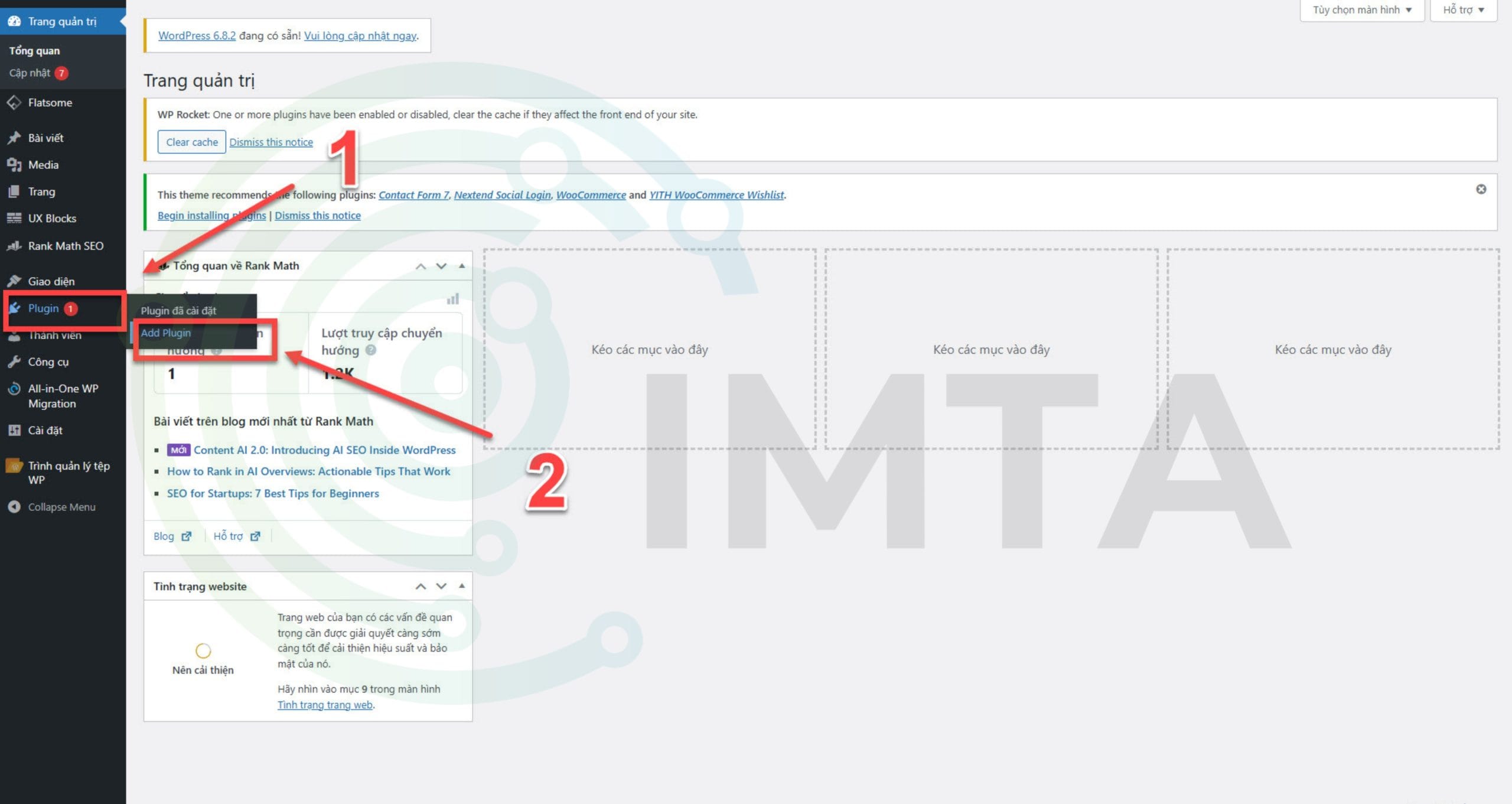 Bạn vào trang quản trị admin của WordPress. Chọn cài Plugin