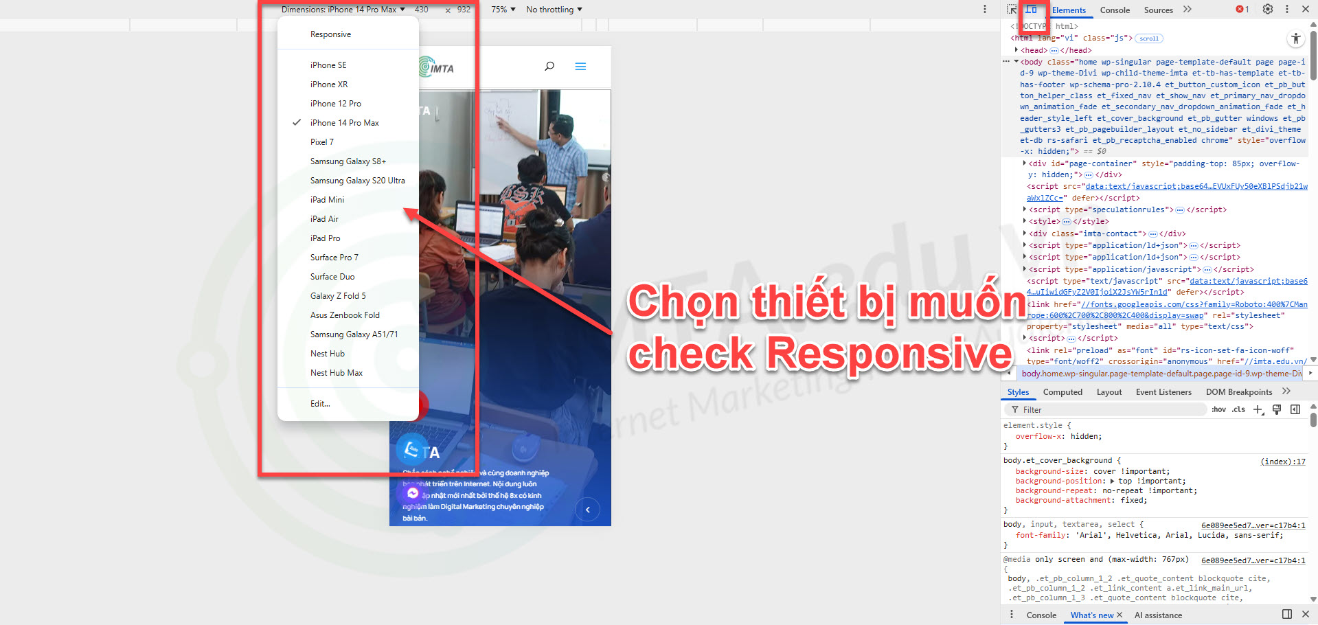 Chọn thiết bị phù hợp để check Responsice Website