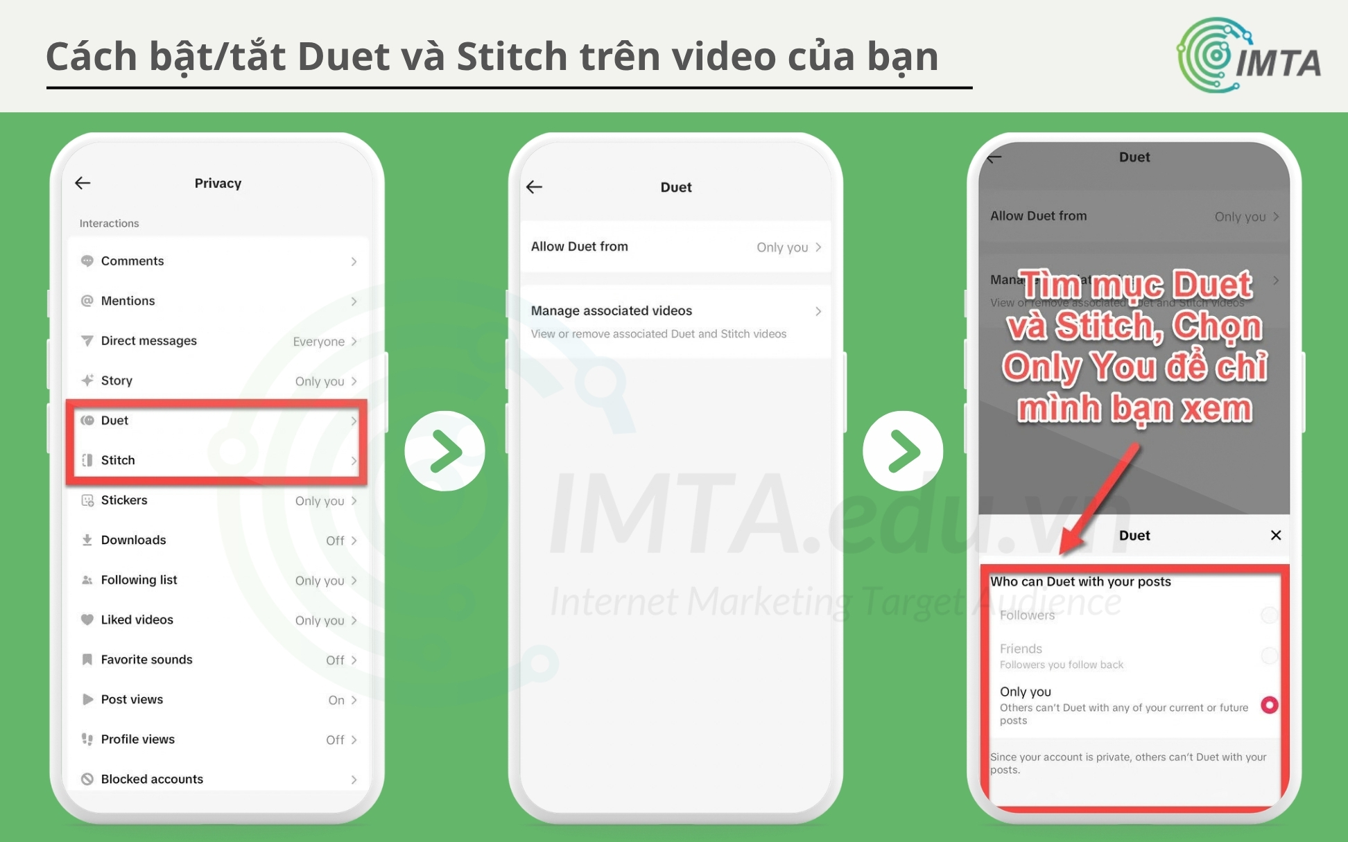 bật/tắt cho phép Duet và Stitch trên video của bạn