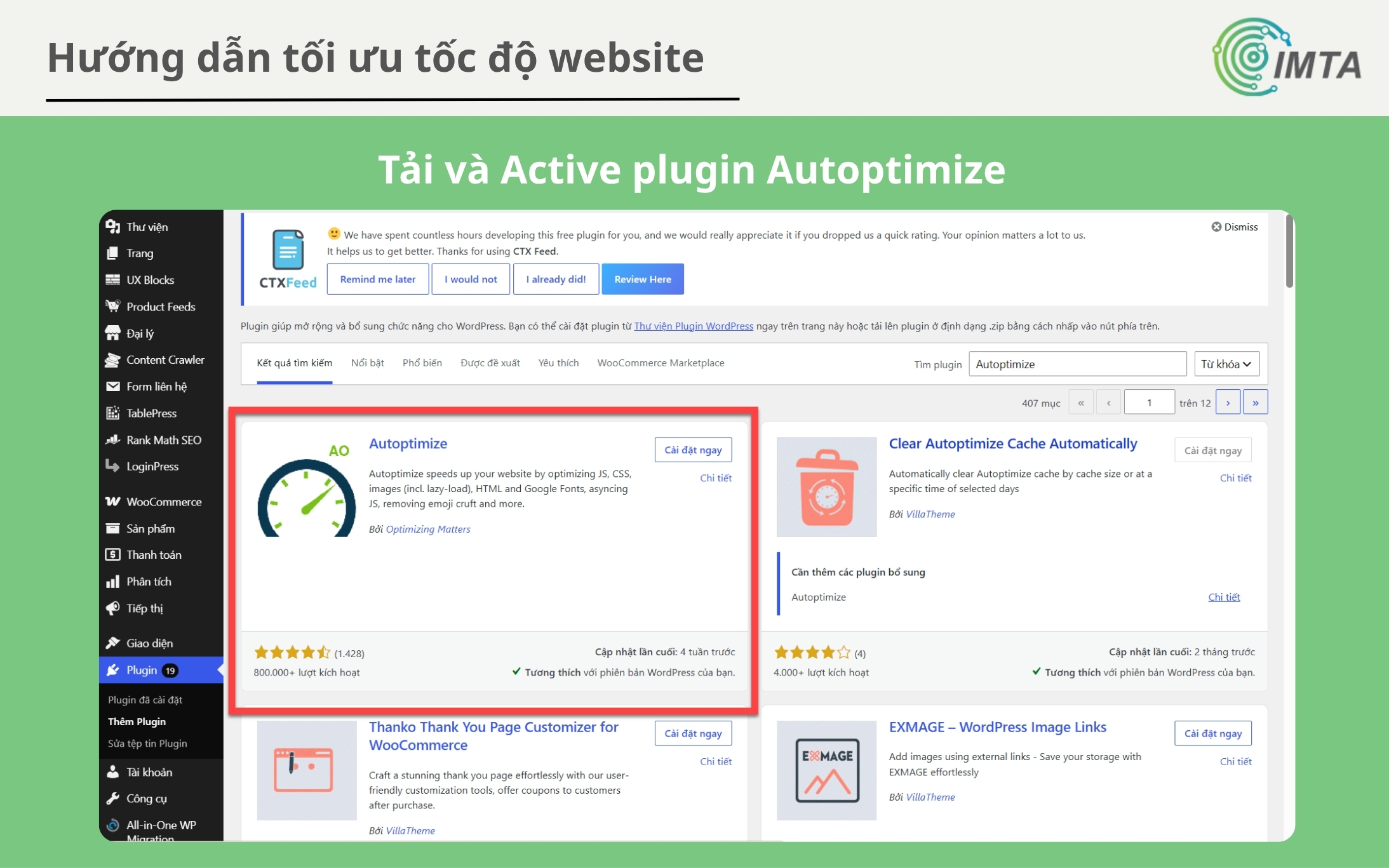 Cài plugin Autoptimize
